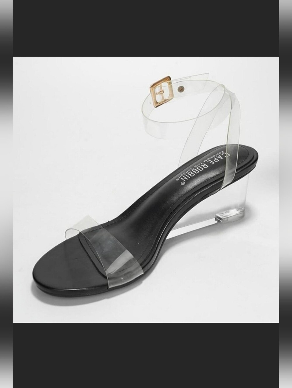 Clear Strap Block Heel Sandal - Black Footbed
